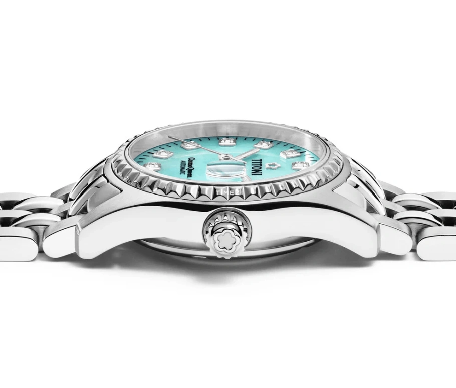 Titoni,COSMO 27mm,27mm,Stainless Steel,Blue,Automatic,Day,Sapphire,Crystal Glass,729 S,729 S-720