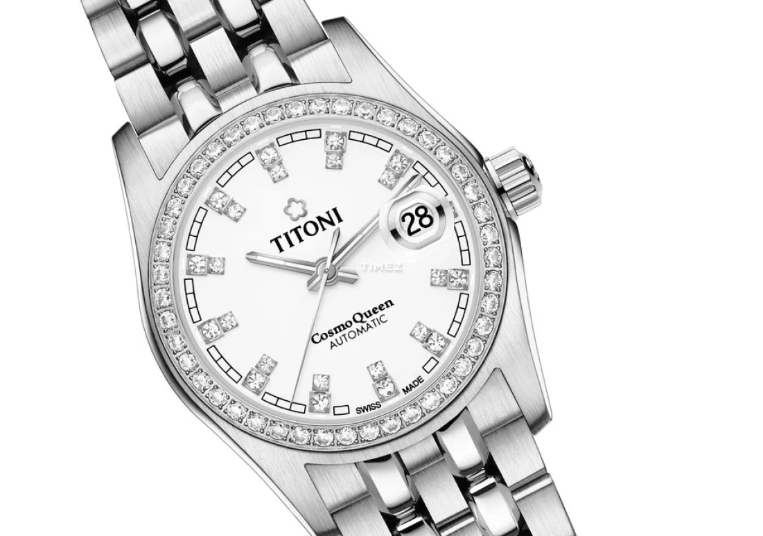 Titoni,COSMO 27mm,27mm,Stainless Steel,White,Automatic,Day,Sapphire,Crystal Glass,729 S,729 S-DB-307