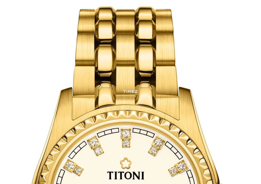 Titoni,COSMO 27mm,27mm,Yellow Gold,Silver,Automatic,Day,Sapphire,Crystal Glass,729 G,729 G-541