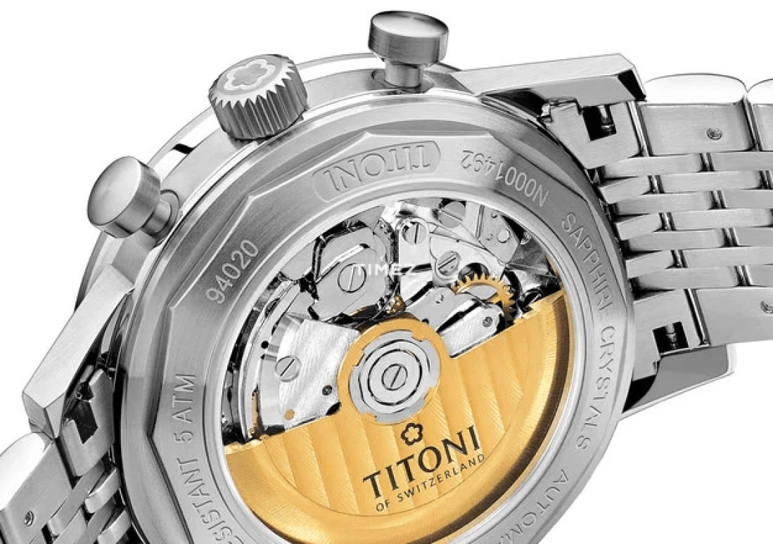 Titoni,HERITAGE 41mm,41mm,Stainless Steel,White,Automatic,Chronograph,Day,94020 S,94020 S-680