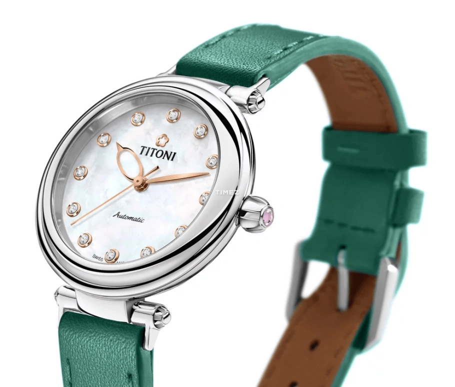 Titoni,MISS LOVELY 33.50mm,33.50mm,Stainless Steel,White,Automatic,Sapphire,Crystal Glass,Round,23978 S,23978 S-STG-622