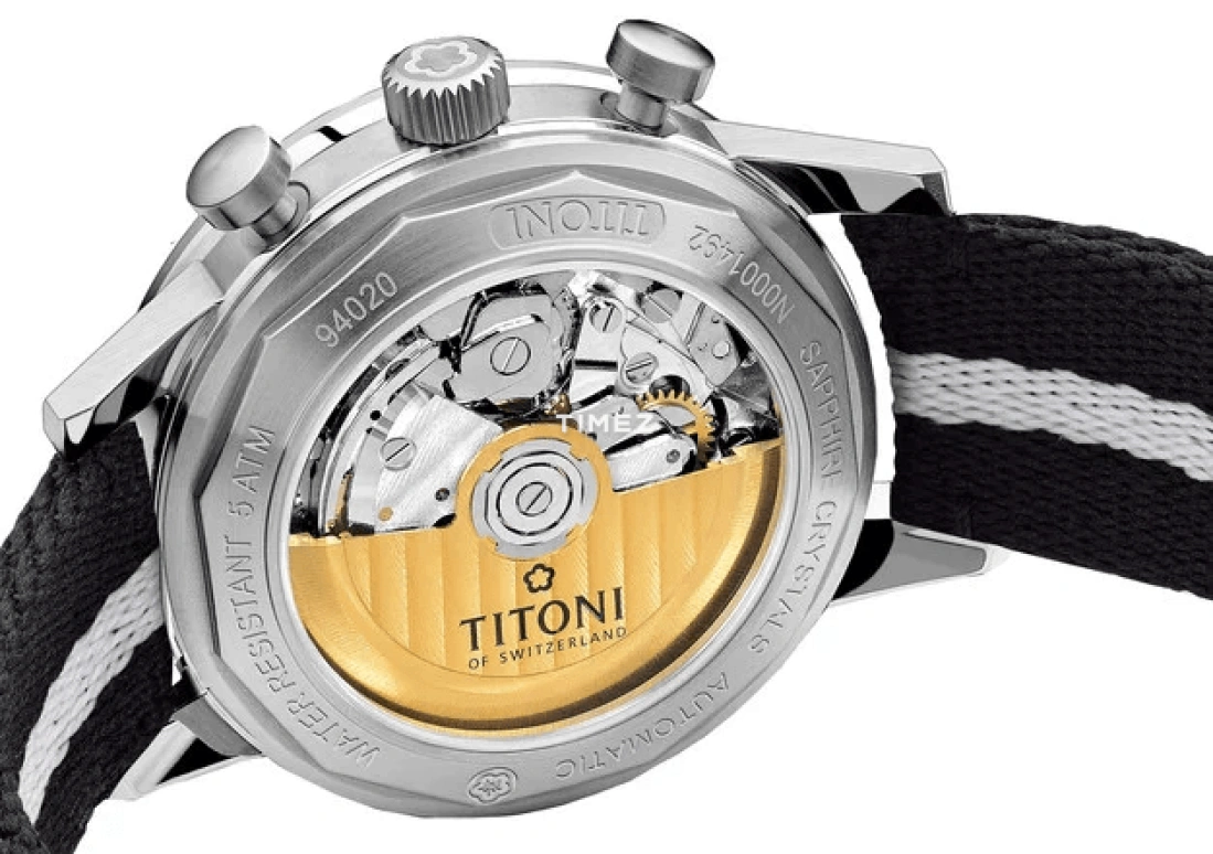 Titoni,HERITAGE 41mm,41mm,Stainless Steel,White,Silver,Automatic,Chronograph,Day,94020 S,94020 S-T2-680
