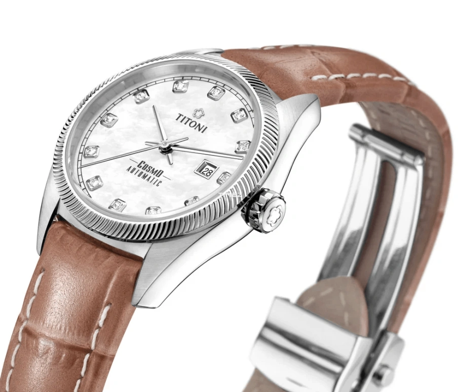Titoni,COSMO 30mm,30mm,Stainless Steel,White,Automatic,Day,Sapphire,Crystal Glass,818 S,818 S-ST-622