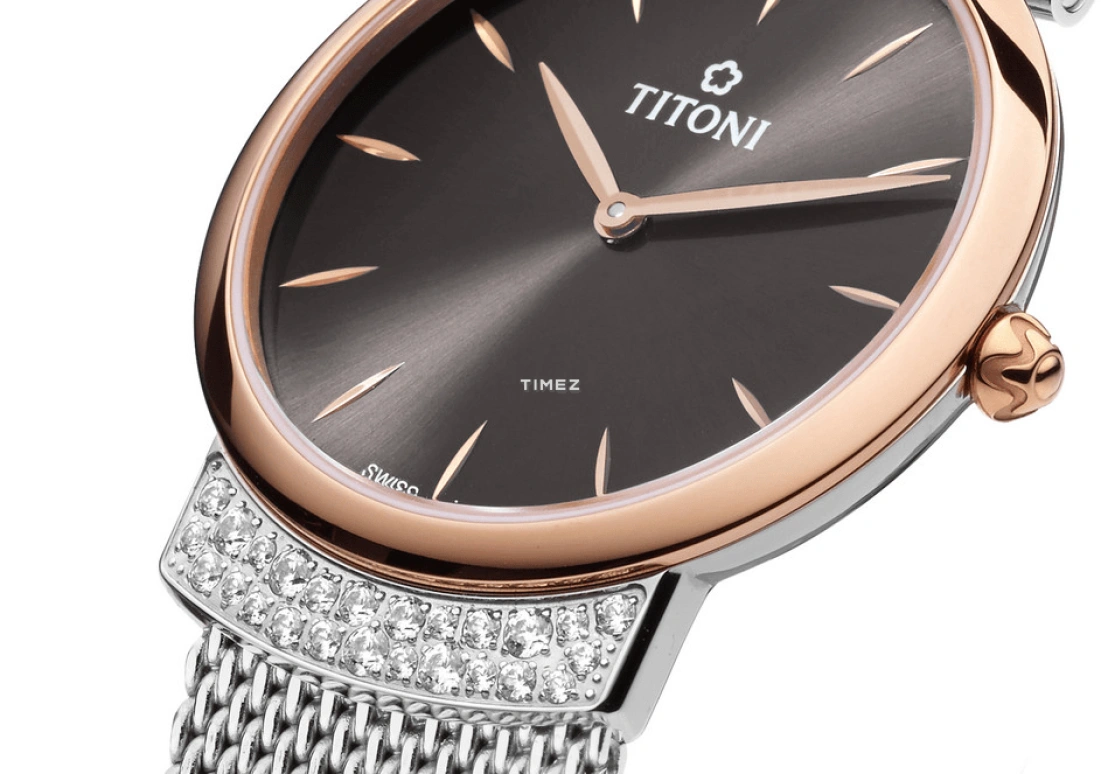 Titoni,MADEMOISELLE BY TITONI 32mm,32mm,Stainless Steel,Brown,Quartz,Sapphire,Crystal Glass,Round,TQ 42912 SRG,TQ 42912 SRG-592