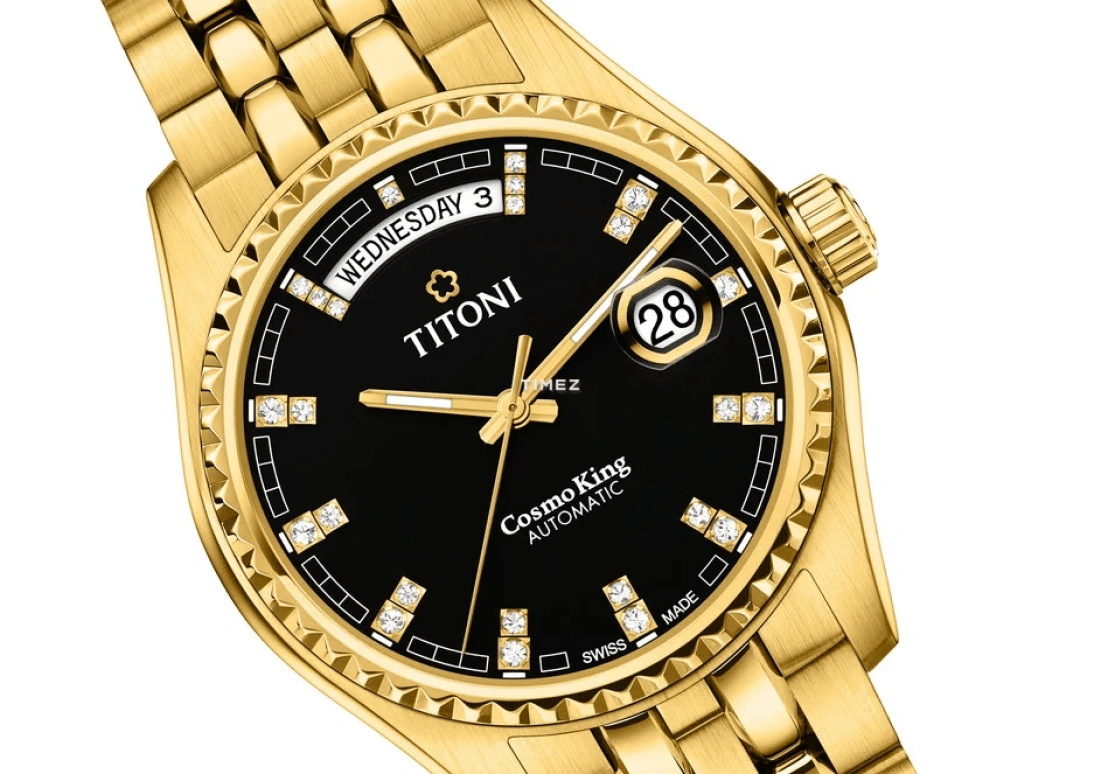 Titoni,COSMO 40mm,40mm,Yellow Gold,Black,Automatic,Date,Day,797 G,797 G-543