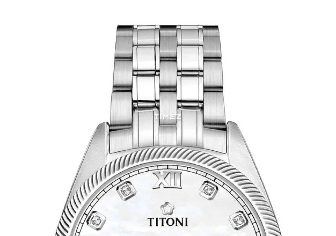 Titoni,COSMO 30mm,30mm,Stainless Steel,White,Automatic,Day,Sapphire,Crystal Glass,818 S,818 S-652