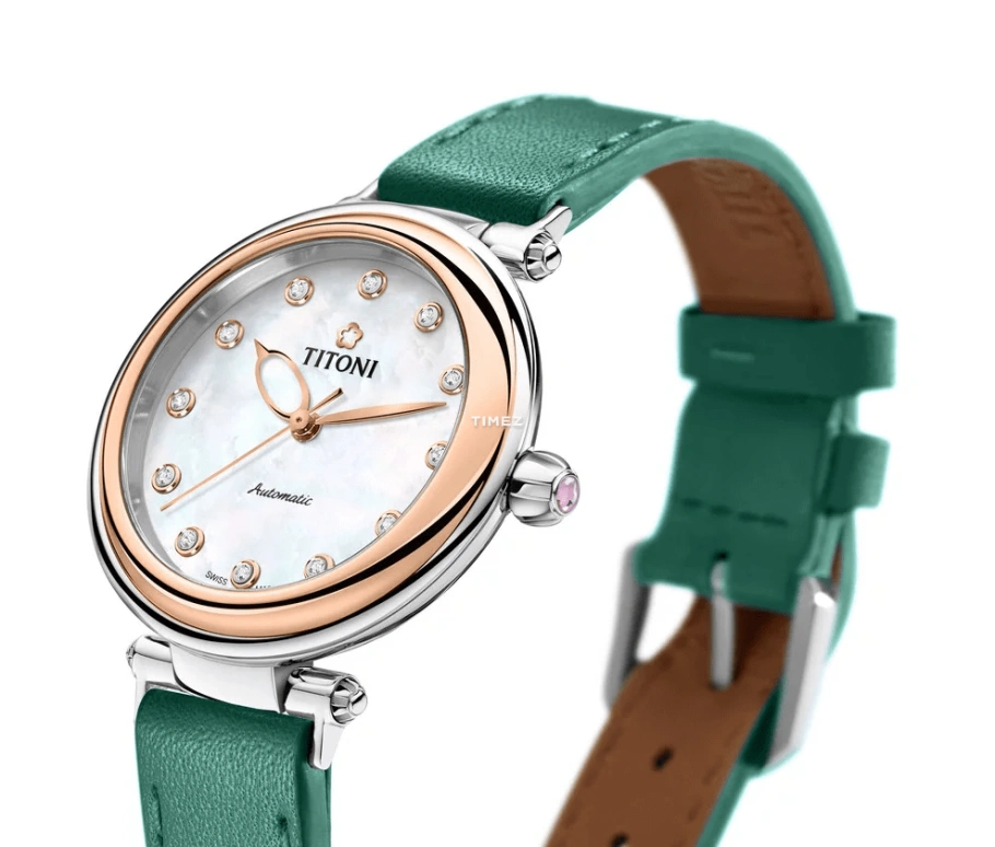 Titoni,MISS LOVELY 33.50mm,33.50mm,Stainless Steel,White,Automatic,Sapphire,Crystal Glass,Round,23978 SRG,23978 SRG-STG-622