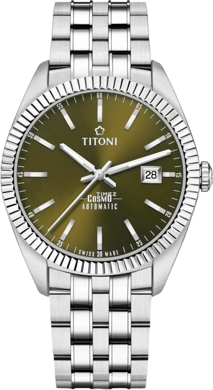 Titoni,COSMO 41mm,41mm,Stainless Steel,Green,Automatic,Day,Sapphire,Crystal Glass,879 S,879 S-660