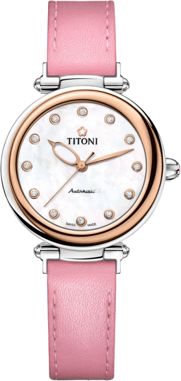 Titoni,MISS LOVELY 33.50mm,33.50mm,Stainless Steel,White,Automatic,Sapphire,Crystal Glass,Round,23978 SRG,23978 SRG-STK-622