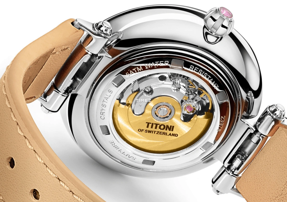 Titoni,MISS LOVELY 33.50mm,33.50mm,Stainless Steel,White,Automatic,Sapphire,Crystal Glass,Round,23978 SRG,23978 SRG-STC-622