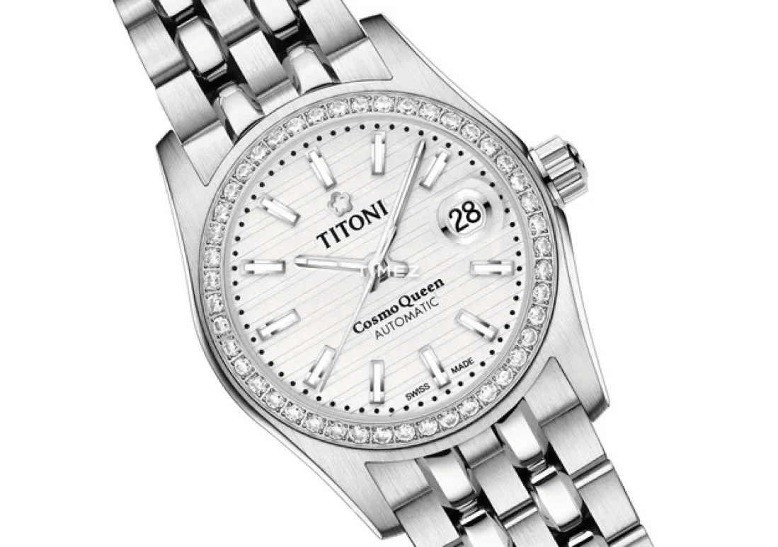 Titoni,COSMO 27mm,27mm,Stainless Steel,Silver,Automatic,Day,Sapphire,Crystal Glass,729 S,729 S-DB-695