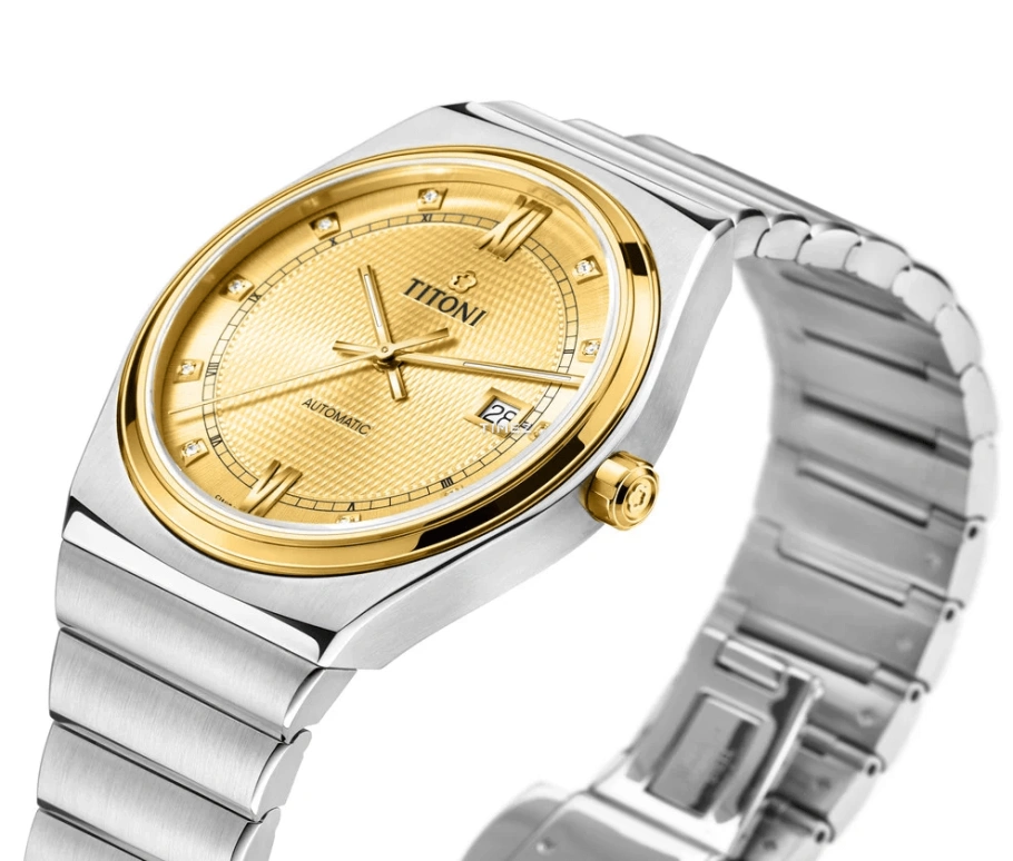 Titoni,IMPETUS 39.50mm,39.50mm,Stainless Steel,Champagne,Automatic,Day,Sapphire,Crystal Glass,83751 SY,83751 SY-631