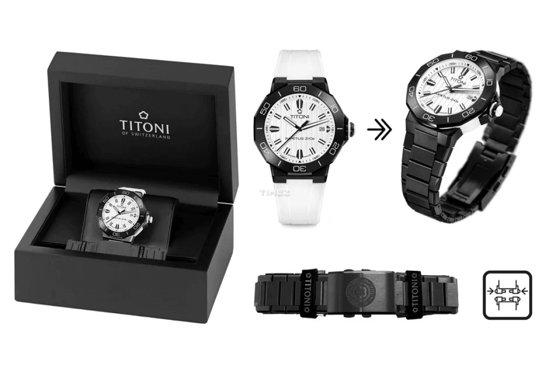 Titoni,IMPETUS 43mm,43mm,Stainless Steel,Ceramic,White,Automatic,Day,42hours,83765 B,83765 B-WW-712