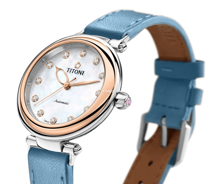 Titoni,MISS LOVELY 33.50mm,33.50mm,Stainless Steel,White,Automatic,Sapphire,Crystal Glass,Round,23978 SRG,23978 SRG-STS-622
