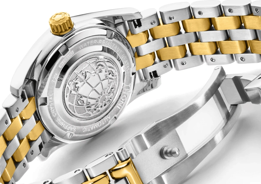 Titoni,COSMO 27mm,27mm,Stainless Steel,Silver,Automatic,Day,Sapphire,Crystal Glass,729 SY,729 SY-DB-695