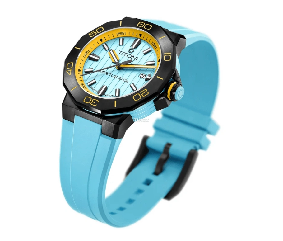 Titoni,IMPETUS 43mm,43mm,Ceramic,Stainless Steel,Blue,Automatic,Day,42hours,83765 B,83765 B-AO-707