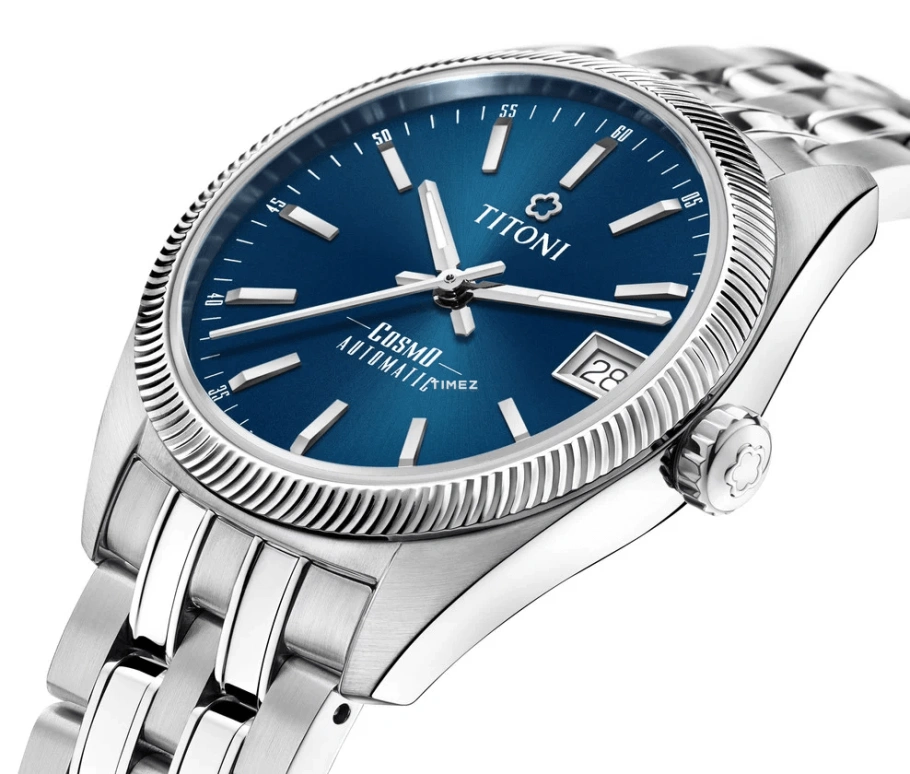 Titoni,COSMO 33.50mm,33.50mm,Stainless Steel,Blue,Automatic,Day,Sapphire,Crystal Glass,828 S,828 S-612