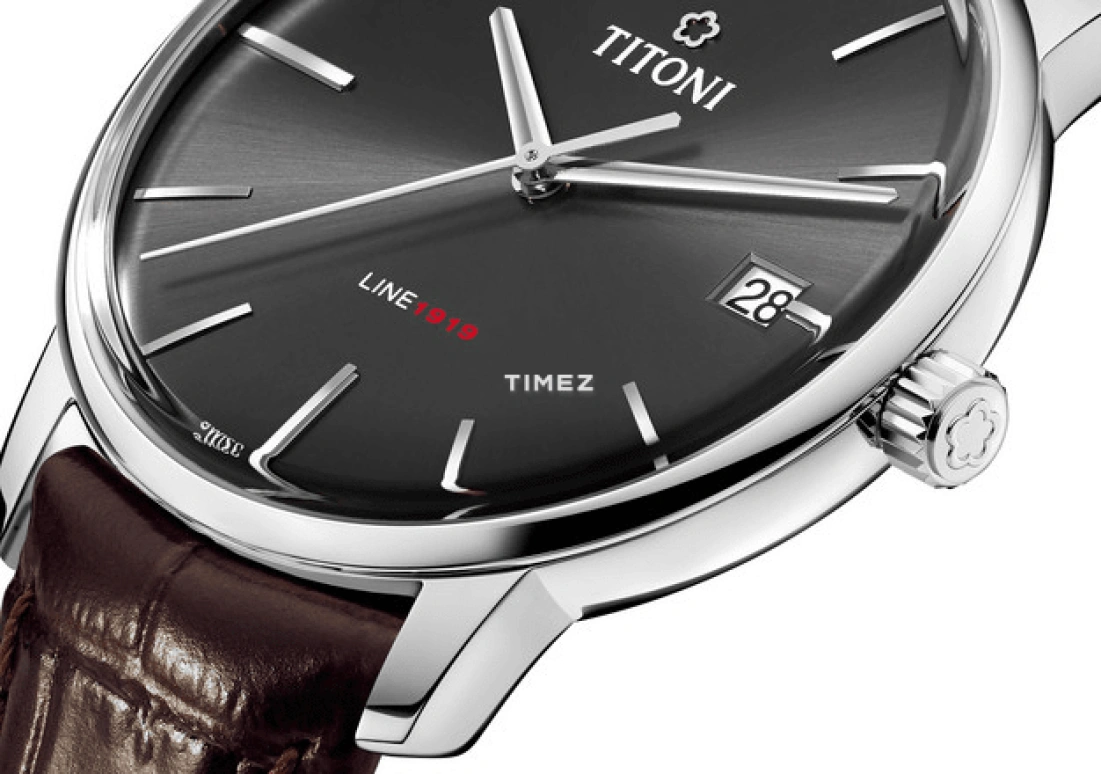Titoni,LINE 1919 40mm,40mm,Stainless Steel,Black,Smoky Coal,Automatic,Day,Sapphire,Crystal Glass,83919 S,83919 S-ST-576
