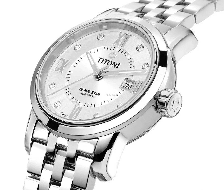Titoni,SPACE STAR 28mm,28mm,Stainless Steel,Silver,Automatic,Day,Sapphire,Crystal Glass,23538 S,23538 S-099