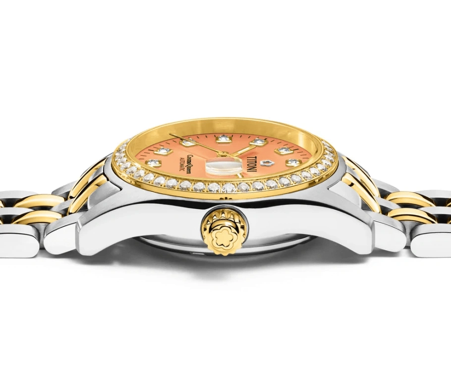 Titoni,AIRMASTER 27mm,27mm,Stainless Steel,Salmon,Orange,Automatic,Day,Sapphire,Crystal Glass,729 SY,729 SY-DB-722