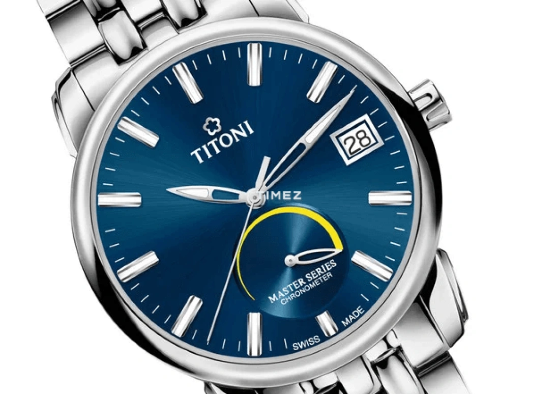 Titoni,MASTER 41mm,41mm,Stainless Steel,Blue,Automatic,Day,Power Reserve Indicator,94388 S,94388 S-677