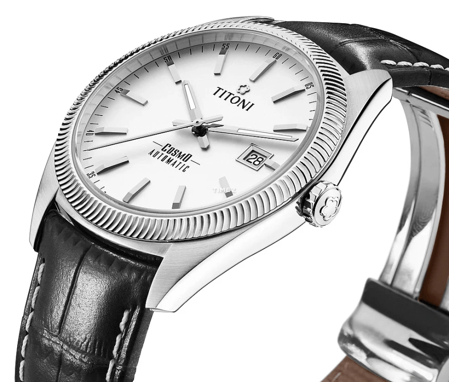 Titoni,COSMO 41mm,41mm,Stainless Steel,White,Automatic,Day,Sapphire,Crystal Glass,878 S,878 S-ST-606