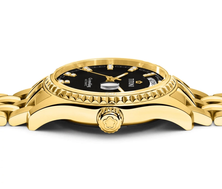Titoni,COSMO 40mm,40mm,Yellow Gold,Black,Automatic,Date,Day,797 G,797 G-543