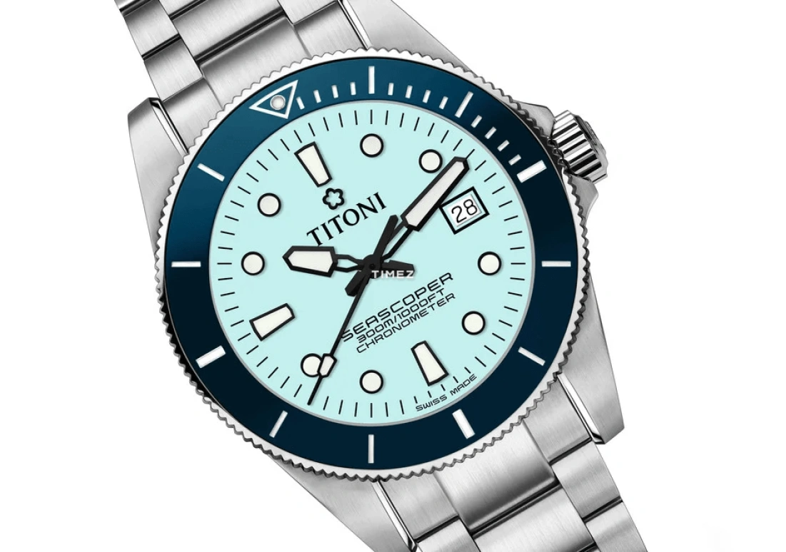 Titoni,SEASCOPER 42mm,42mm,Stainless Steel,Ice Blue,Automatic,Day,38hours,83300 S,83300 S-BE-718