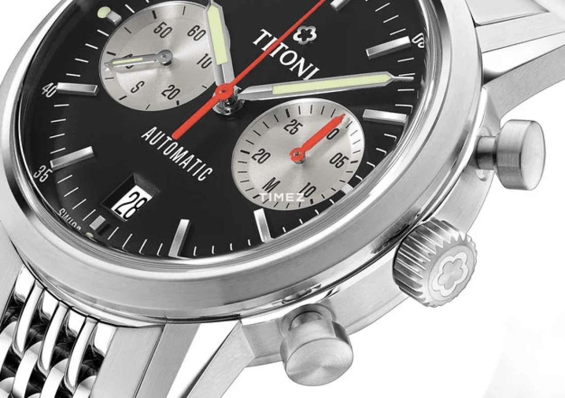 Titoni,HERITAGE 41mm,41mm,Stainless Steel,Black,Automatic,Chronograph,Day,94020 S,94020 S-681