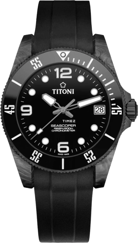 Titoni,SEASCOPER 42mm,42mm,Carbon,Ceramic,Black,Automatic,Day,Sapphire,Crystal Glass,83600 C,83600 C-BK-256