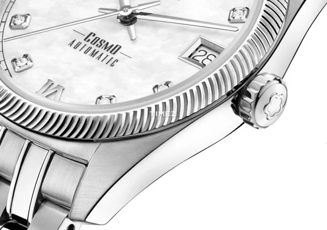 Titoni,COSMO 33.50mm,33.50mm,Stainless Steel,White,Automatic,Day,Sapphire,Crystal Glass,828 S,828 S-652