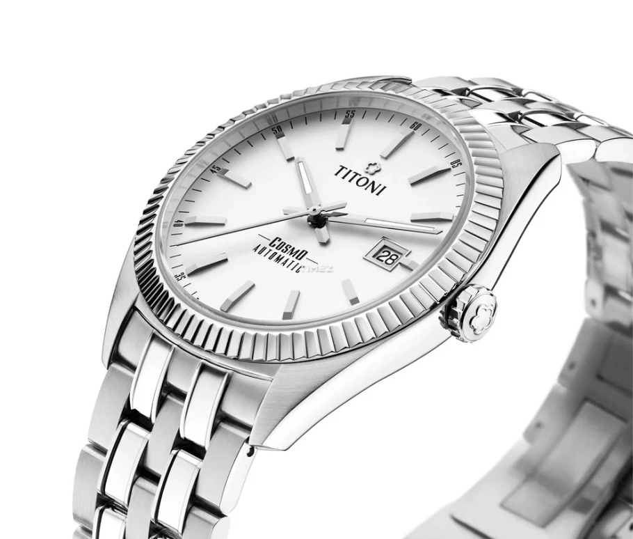 Titoni,COSMO 41mm,41mm,Stainless Steel,Silver,Automatic,Day,Sapphire,Crystal Glass,879 S,879 S-606