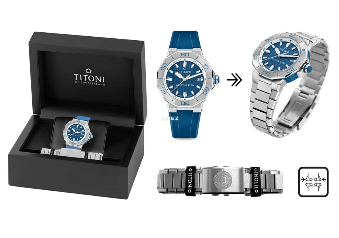 Titoni,IMPETUS 43mm,43mm,Stainless Steel,Ceramic,Blue,Automatic,Day,42hours,83765 S,83765 S-FF-709