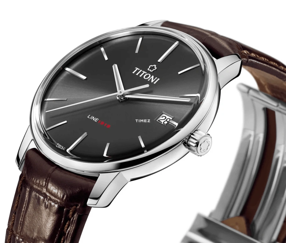 Titoni,LINE 1919 40mm,40mm,Stainless Steel,Black,Smoky Coal,Automatic,Day,Sapphire,Crystal Glass,83919 S,83919 S-ST-576