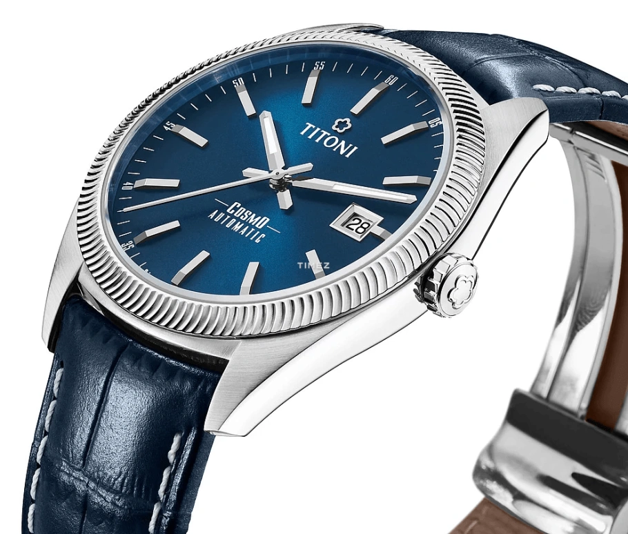Titoni,COSMO 41mm,41mm,Stainless Steel,Blue,Automatic,Day,Sapphire,Crystal Glass,878 S,878 S-ST-612
