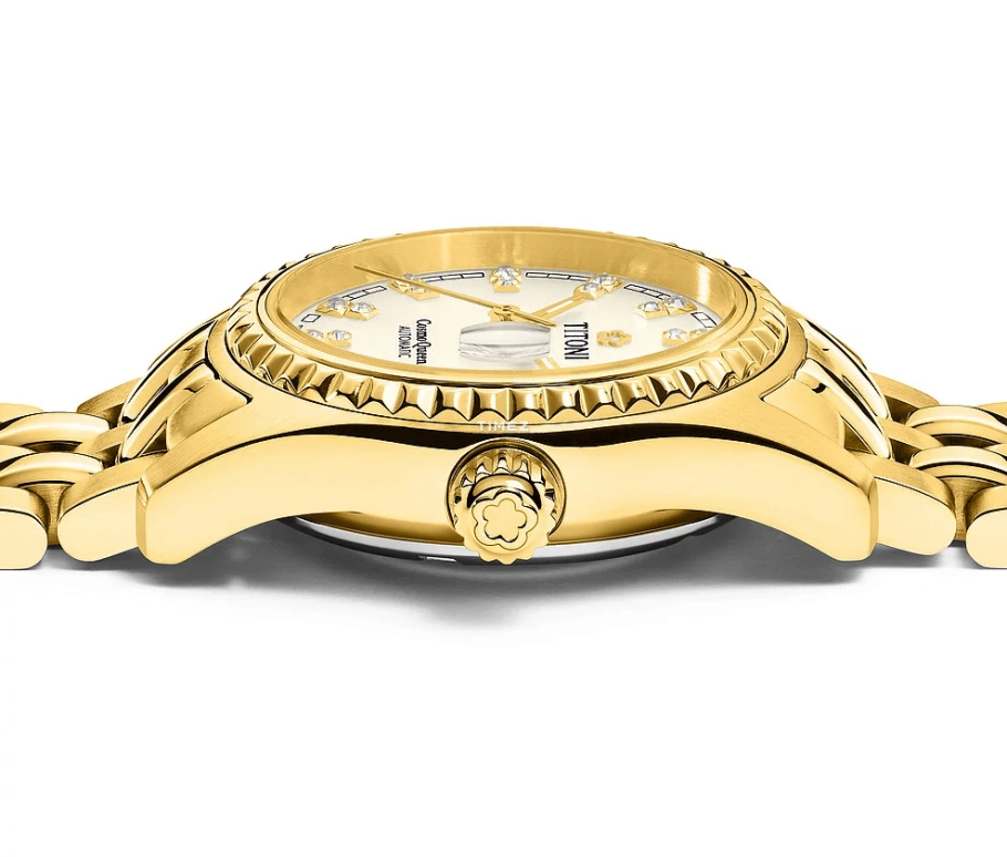 Titoni,COSMO 27mm,27mm,Yellow Gold,Silver,Automatic,Day,Sapphire,Crystal Glass,729 G,729 G-541