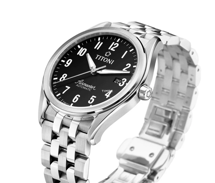 Titoni,AIRMASTER 40.50mm,40.50mm,Stainless Steel,Black,Automatic,Day,Sapphire,Crystal Glass,83906 S,83906 S-699