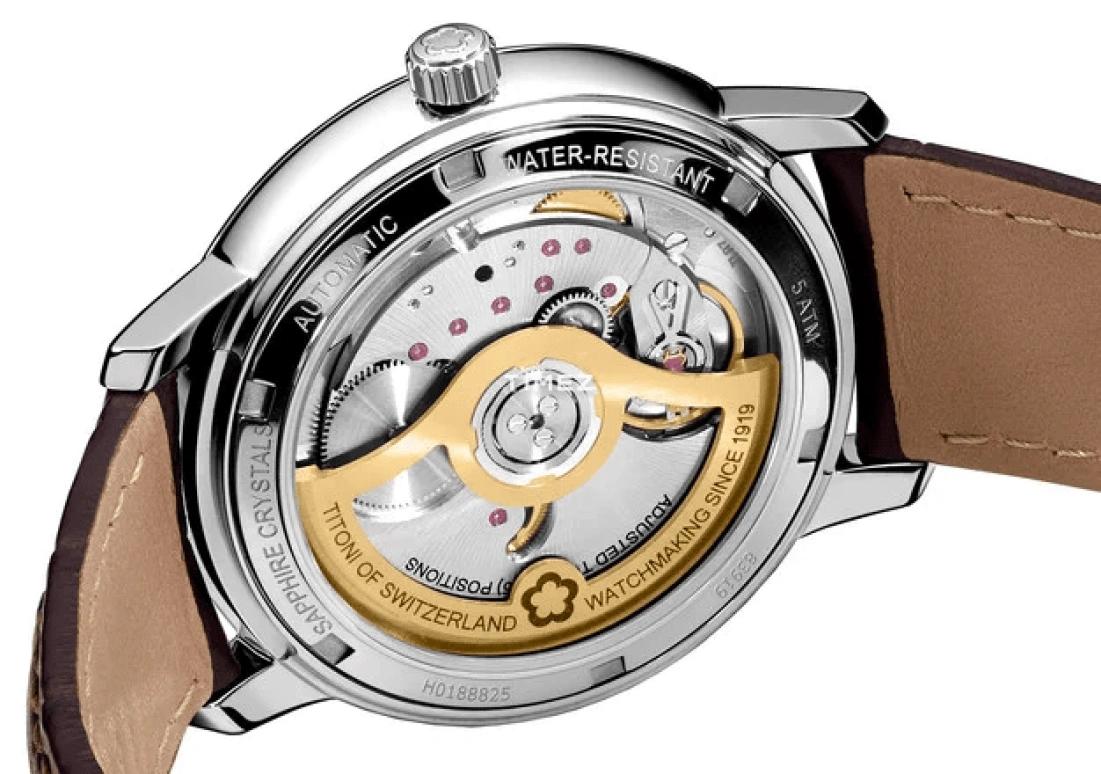 Titoni,LINE 1919 40mm,40mm,Stainless Steel,Black,Smoky Coal,Automatic,Day,Sapphire,Crystal Glass,83919 S,83919 S-ST-576