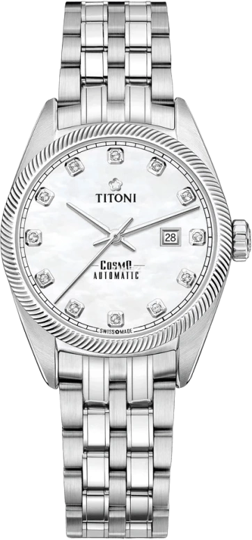 Titoni,COSMO 30mm,30mm,Stainless Steel,White,Automatic,Day,Sapphire,Crystal Glass,818 S,818 S-622