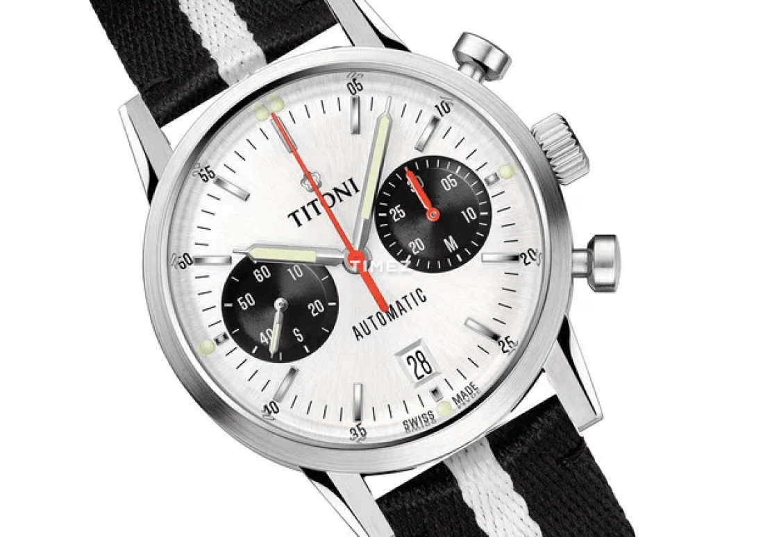Titoni,HERITAGE 41mm,41mm,Stainless Steel,White,Silver,Automatic,Chronograph,Day,94020 S,94020 S-T2-680