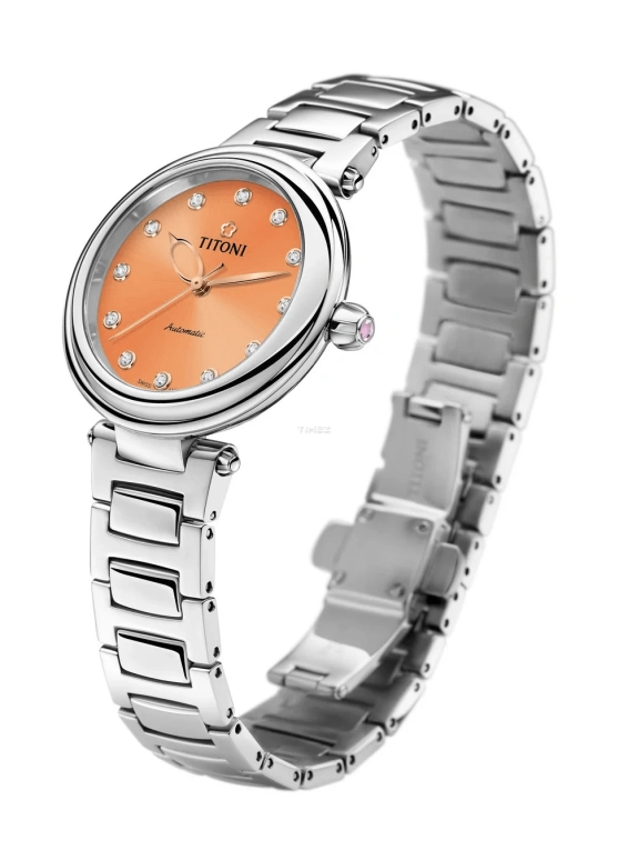 Titoni,MISS LOVELY 33.50mm,33.50mm,Stainless Steel,Salmon,Automatic,Sapphire,Round,23978 S,23978 S-722