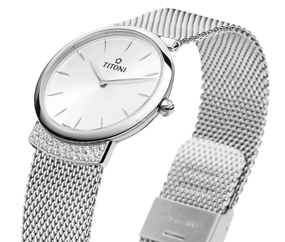 Titoni,MADEMOISELLE BY TITONI 32mm,32mm,Stainless Steel,White,Quartz,Sapphire,Crystal Glass,Round,TQ 42912 S,TQ 42912 S-590