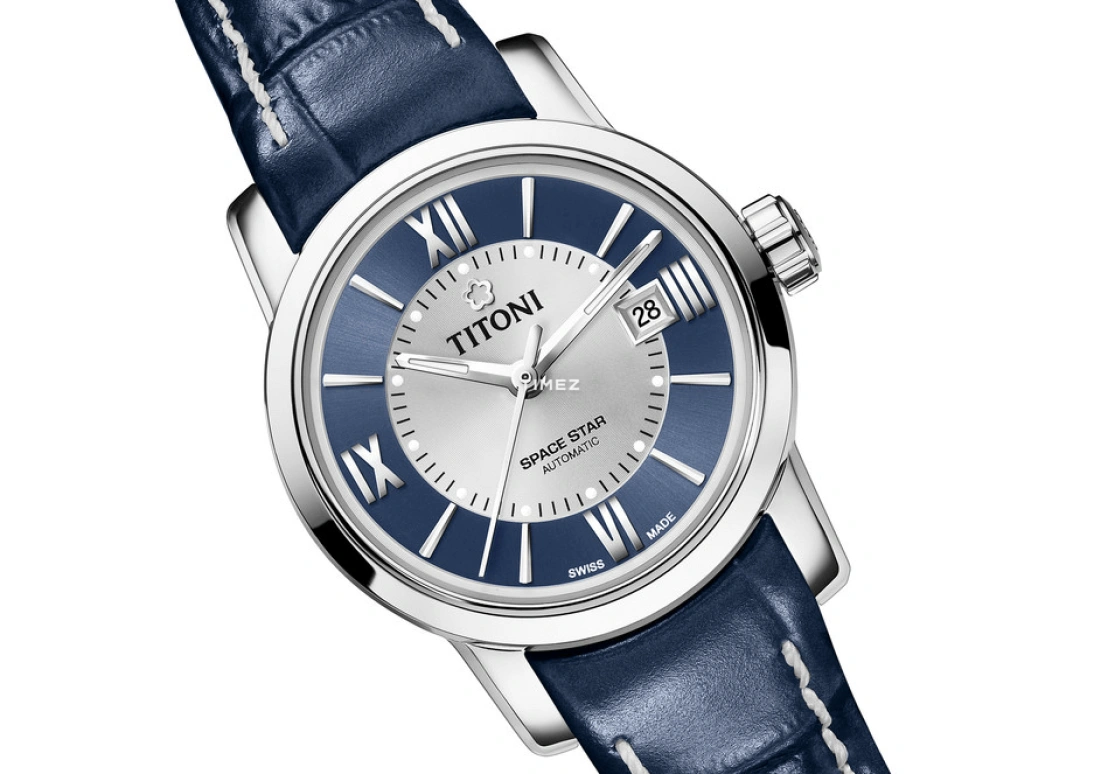 Titoni,SPACE STAR 28mm,28mm,Stainless Steel,Silver,Blue,Automatic,Day,Sapphire,Crystal Glass,23538 S,23538 S-ST-580
