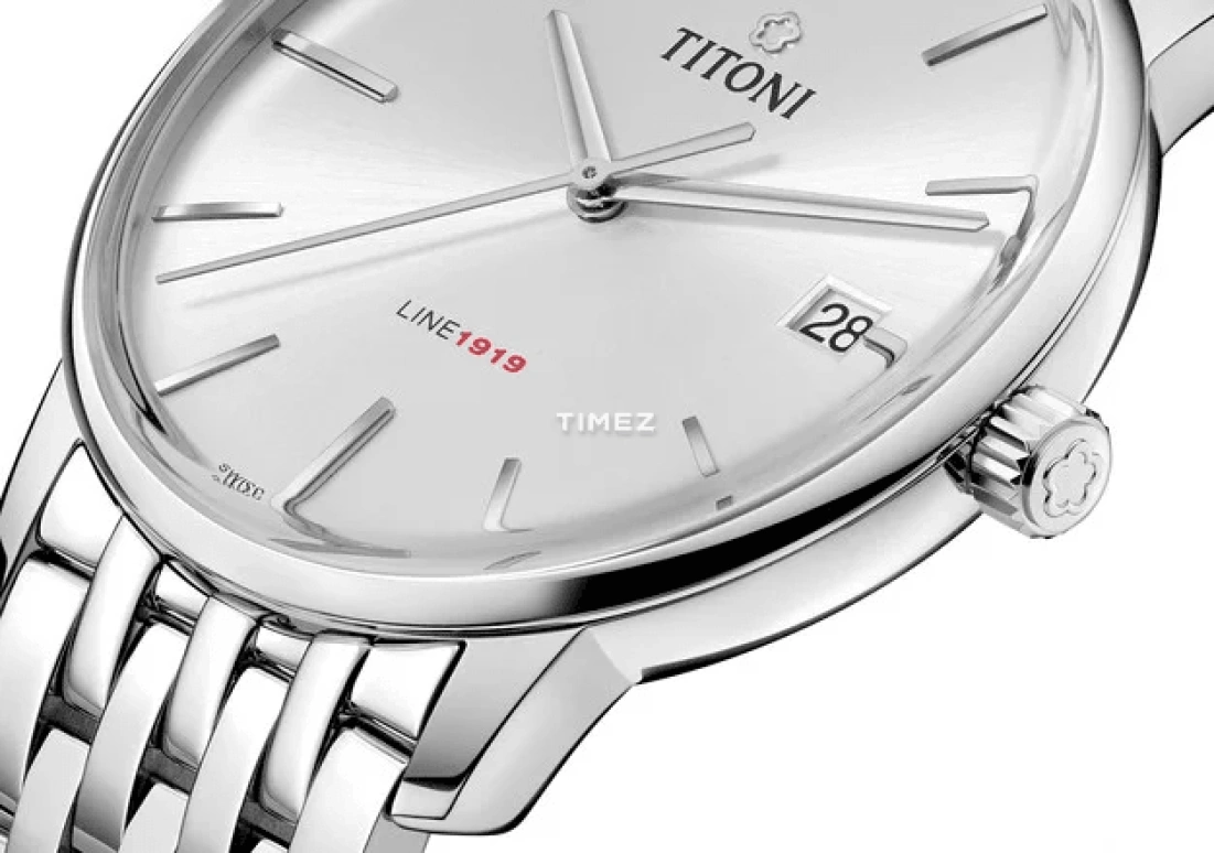Titoni,LINE 1919 40mm,40mm,Stainless Steel,Silver,Automatic,Day,Sapphire,Crystal Glass,83919 S,83919 S-575