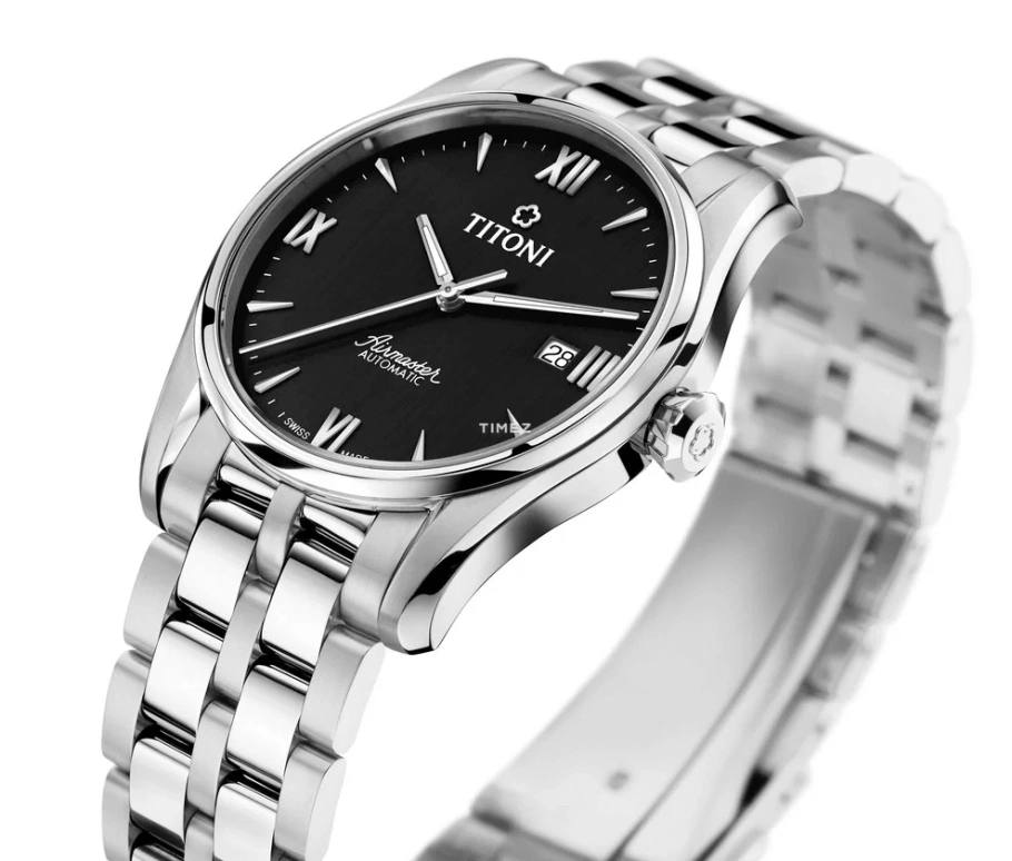Titoni,AIRMASTER 40mm,40mm,Stainless Steel,Black,Automatic,Day,Sapphire,Crystal Glass,83908 S,83908 S-687