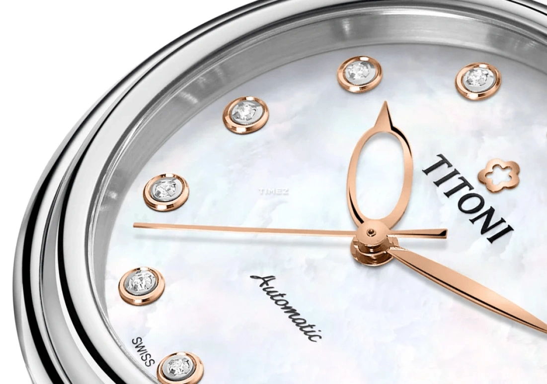 Titoni,MISS LOVELY 33.50mm,33.50mm,Stainless Steel,White,Automatic,Sapphire,Crystal Glass,Round,23978 S,23978 S-STG-622