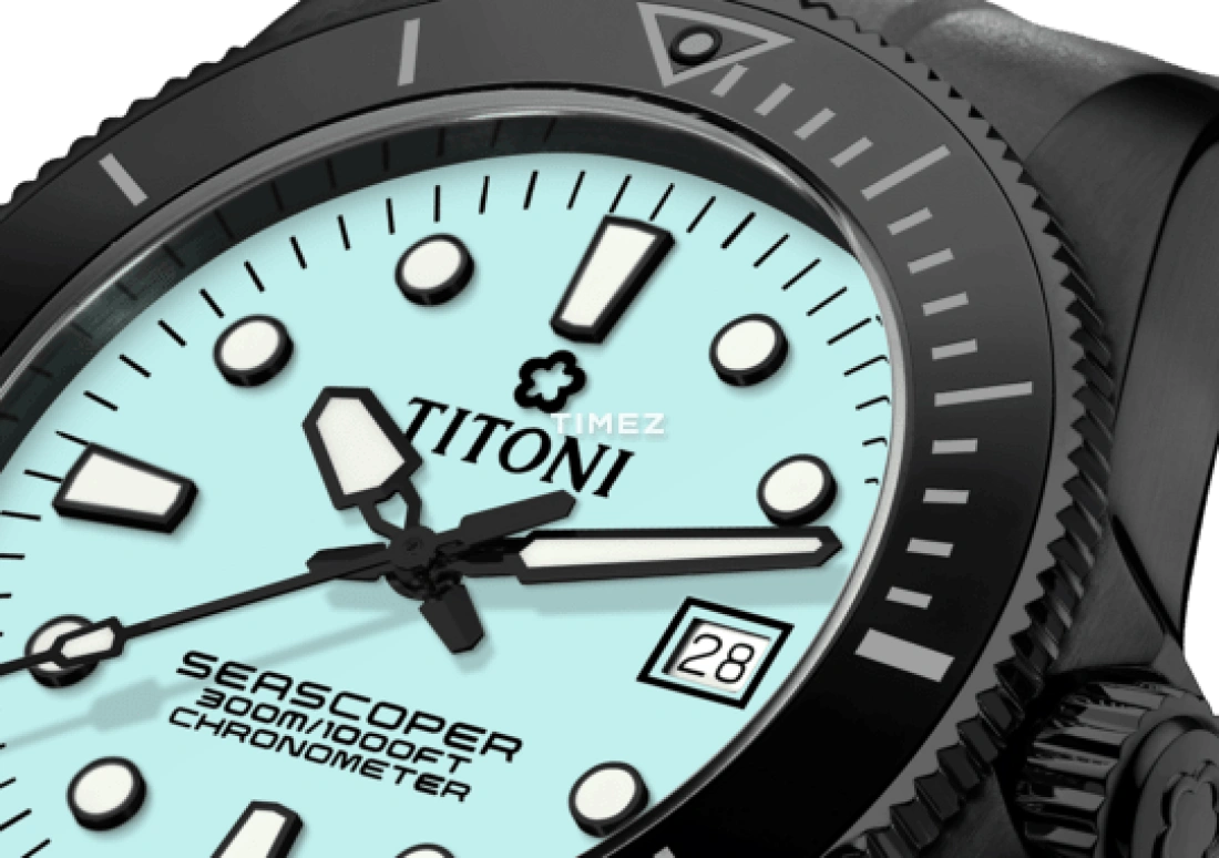Titoni,SEASCOPER 42mm,42mm,Stainless Steel,Ceramic,Ice Blue,Automatic,Day,38hours,83300 B,83300 B-BK-R-718