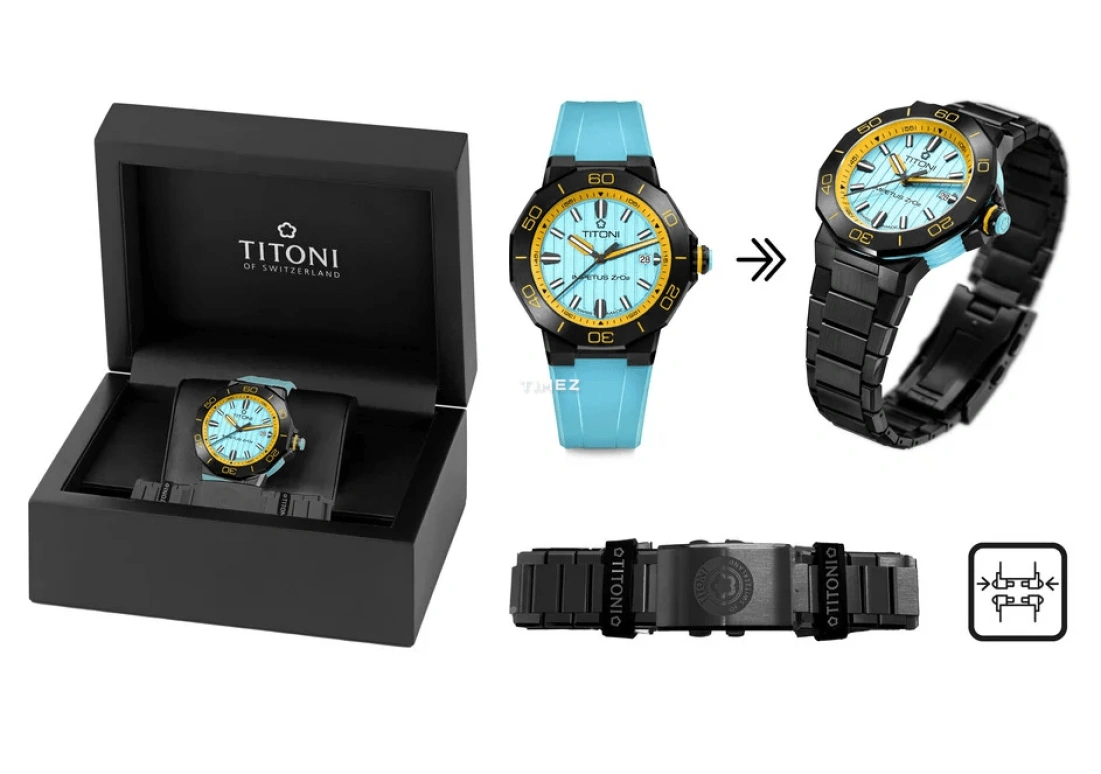 Titoni,IMPETUS 43mm,43mm,Ceramic,Stainless Steel,Blue,Automatic,Day,42hours,83765 B,83765 B-AO-707