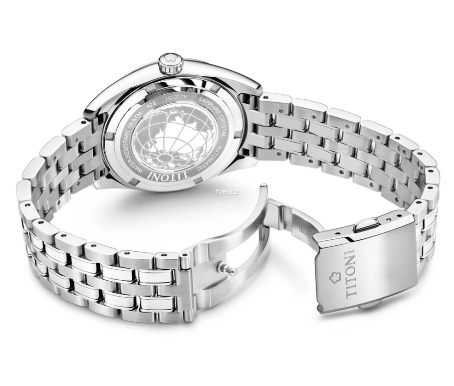 Titoni,COSMO 33.50mm,33.50mm,Stainless Steel,White,Automatic,Day,Sapphire,Crystal Glass,828 S,828 S-652