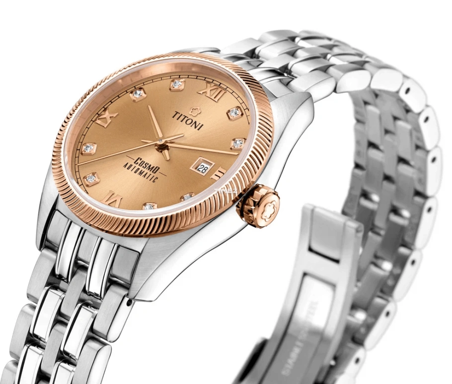 Titoni,COSMO 30mm,30mm,Stainless Steel,Copper,Automatic,Day,Sapphire,Crystal Glass,818 SRG,818 SRG-653